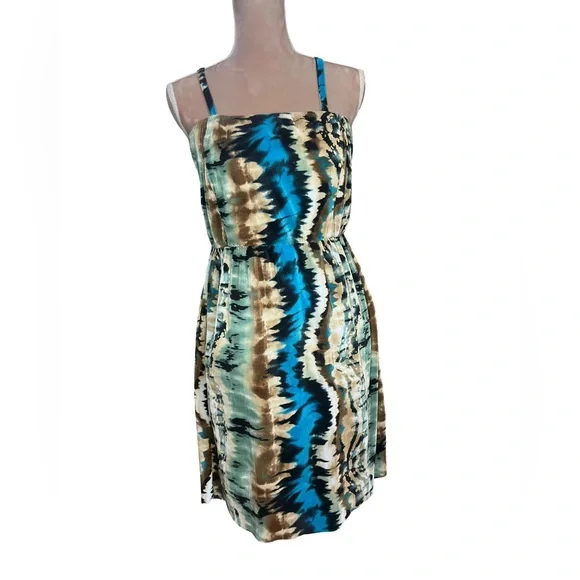 Trina Turk Blue and Brown Patterned Mini Dress - Picture 1 of 10